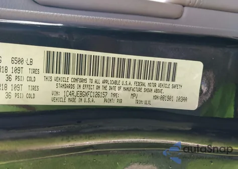 2015 Jeep Grand Cherokee Limited z USA, uszkodzony, nr VIN 1C4RJEBGXFC126157